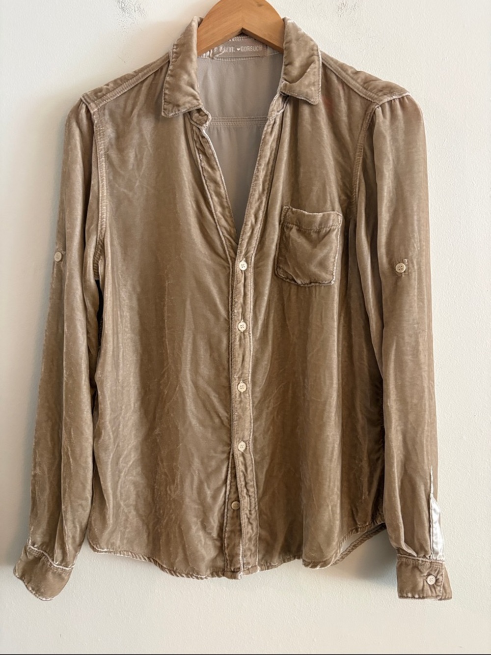 CP Shades x Gorsuch Washed Velvet Champagne Button Up Shirt Women’s Size Small